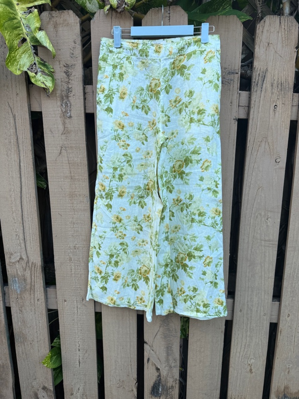 Laura Ashley Cream and Green Floral Wide-Leg Pants